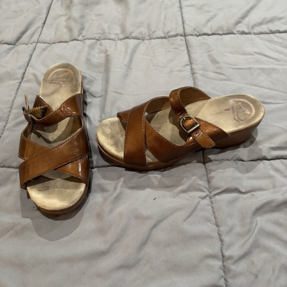 Dansko Sela Patent Leather‎ Slide Sandals 38 US 8 Women Bronze Copper Brown